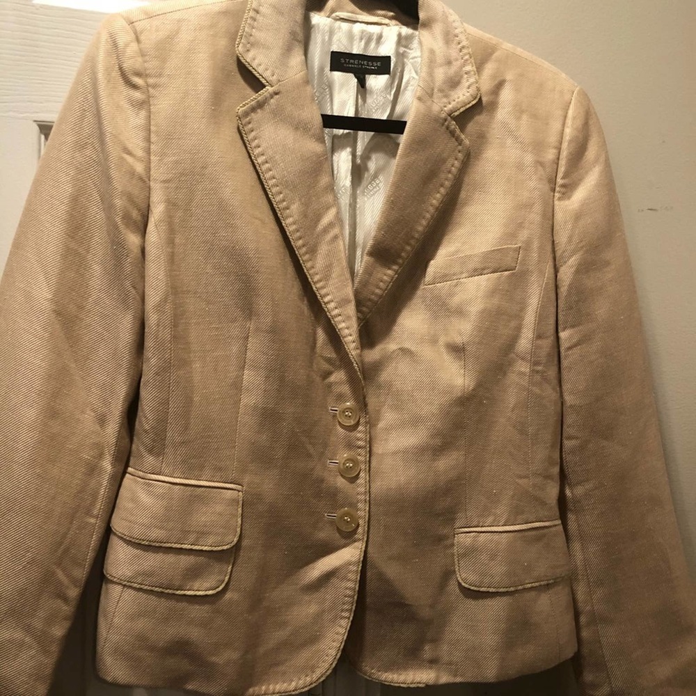 STRENESSE Gabriele Strehle Tan Linen Silk Blazer 8 - Picture 2 of 11